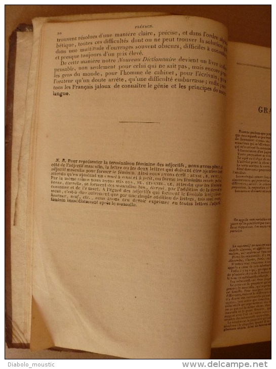 1843  NOUVEAU DICTIONNAIRE DE LA LANGUE FRANCAISE ( reliure cuir)  par M. Noël et M. Chapsal