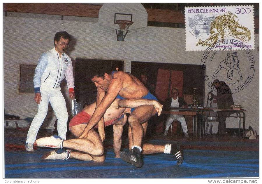 Lote PEP571, Francia, 1987, Tarjeta Maxima, Maximun Card, Lucha, Wrestling, Sport Postcard, Not Perfect Card - 1980-1989