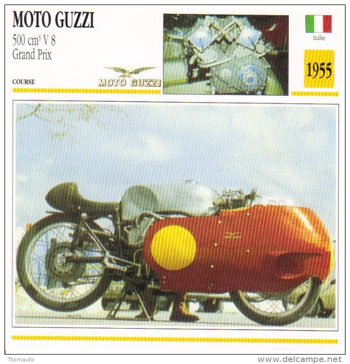 Fiche Moto  -  Moto Guzzi 500 V8 Grand Prix  -  1955  -  Carte De Collection - Motorfietsen