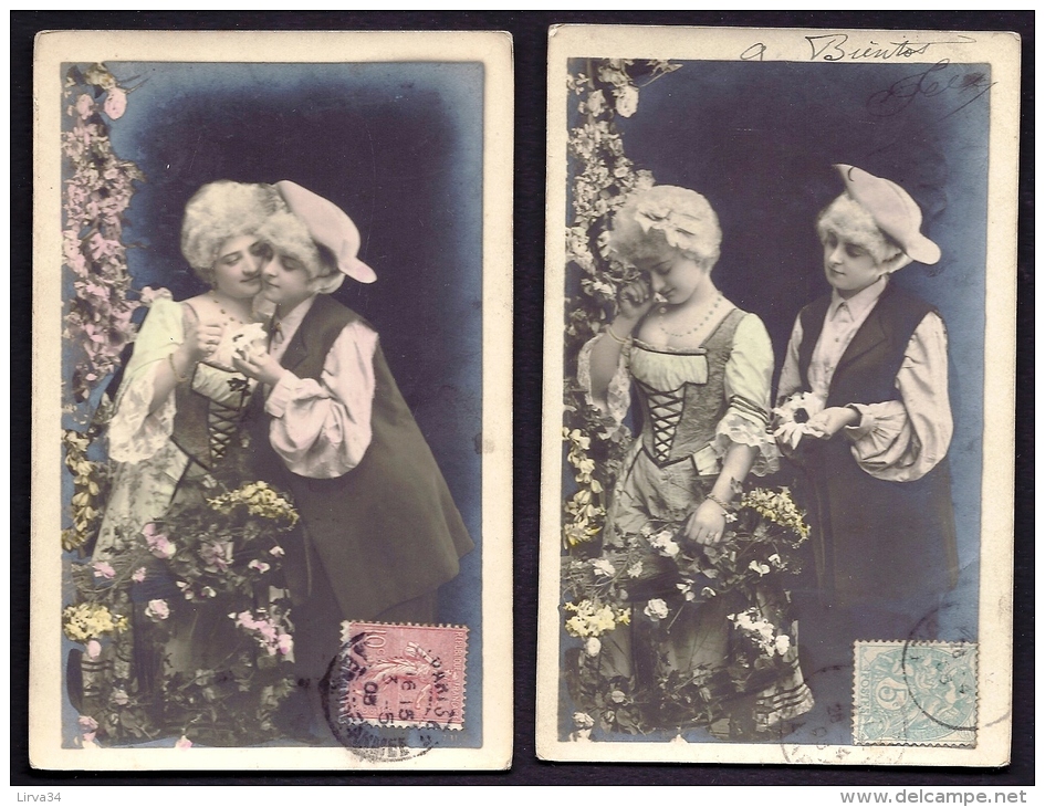 LOT 2 CPA  ANCIENNES- FRANCE- FANTAISIE-  COUPLES EFFEUILLANT LA MARGUERITE EN 1900- COSTUMES ANCIENS - Couples