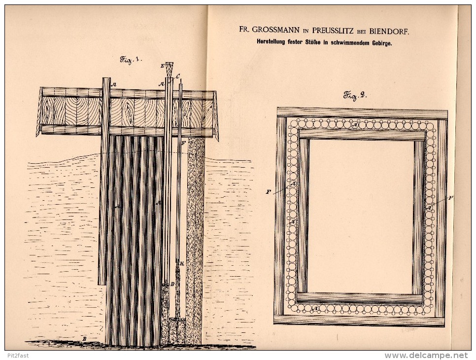 Original Patent -  Fr. Grossmann In Preußlitz B. Bernburg , 1892 , Schächte Für Schwimmendes Gebirge , Bergbau !!! - Historische Dokumente