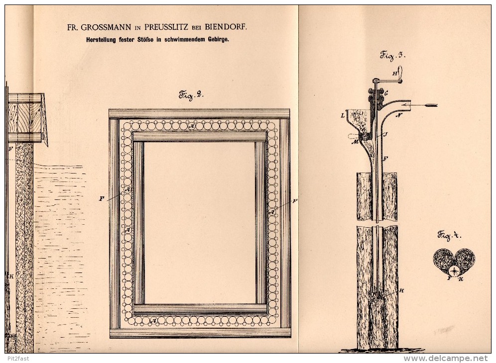 Original Patent -  Fr. Grossmann In Preußlitz B. Bernburg , 1892 , Schächte Für Schwimmendes Gebirge , Bergbau !!! - Historische Dokumente