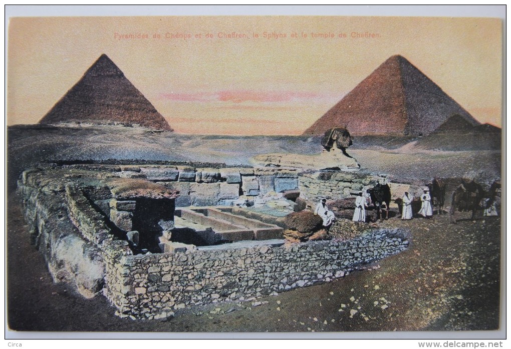 Pyramides De Chéops Et De Khéphren, Le Sphinx Et Le Temple De Khéphren (Egypte), Carte Postale Ancienne. - Sphinx