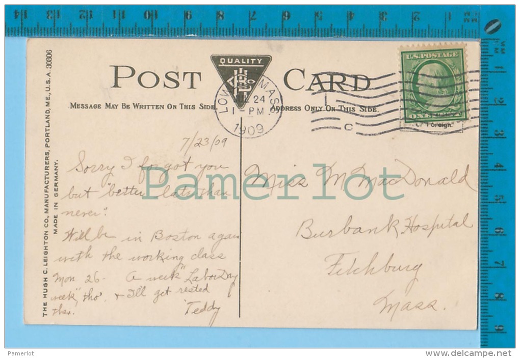 Burlington Vt. ( Rock Point Lake Champlain, Cover 1909  Lowell Mass. Mecanical Cancelation With I And C In Flag ) 2 Scan - Burlington