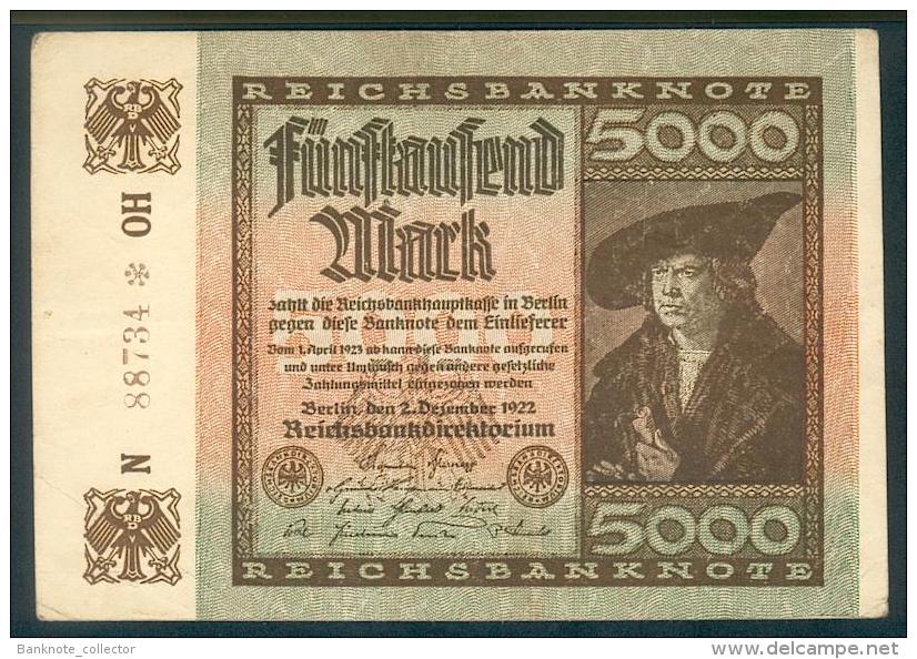 Deutschland, Germany - 5000 Mark, Reichsbanknote, Ro. 80 B ( Serie OH 5-stellig ) 1923 ! - 5000 Mark