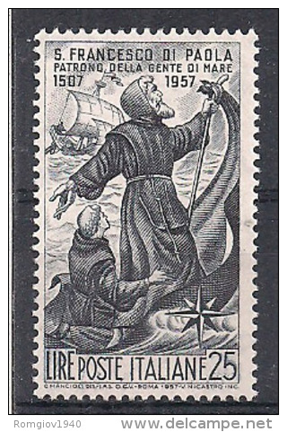 ITALIA 1957 SAN FRANCESCO DI PAOLA SASS. 825 MLH VF - 1946-60: Nuevos