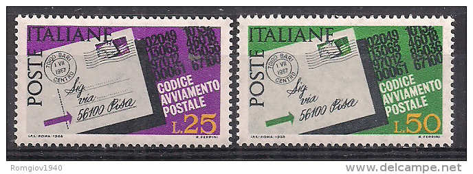 ITALIA 1968 CODICE AVVIAMENTO POSTALE SASS. 1065-1066 MLH XF - 1961-70:  Nuevos
