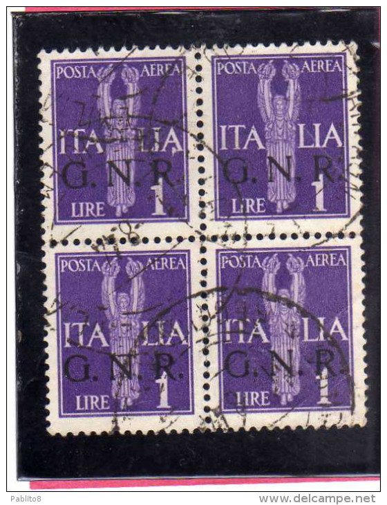 ITALIA REGNO ITALY KINGDOM 1944 RSI GNR REPUBBLICA SOCIALE POSTA AEREA AIR MAIL SOGGETTI ALLEGORICI LIRE 1 USATO USED - Luftpost