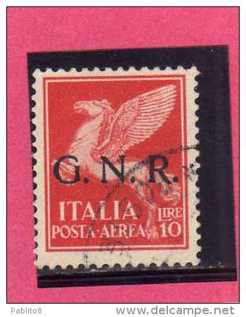 ITALIA REGNO ITALY KINGDOM 1944 RSI GNR REPUBBLICA SOCIALE POSTA AEREA AIR MAIL SOGGETTI ALLEGORICI LIRE 10 USATO USED - Poste Aérienne