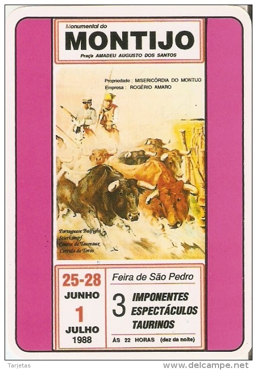 CALENDARIO DE PORTUGAL DEL AÑO 1990 DE UN CARTEL DE LA PLAZA DE MONTIJO  (TORO-BULL) (CALENDRIER-CALENDAR) - Petit Format : 1981-90