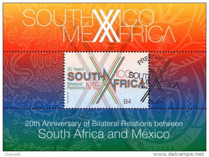 South Africa - 2013 20 Years Bilateral Relations With Mexico MS (o) - Oblitérés