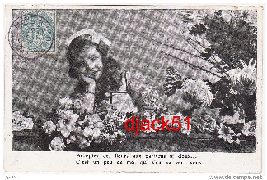 Lot / Série De 4 CPA / Fillette / Fleurs / 1907 - 1908 - Collections, Lots & Séries