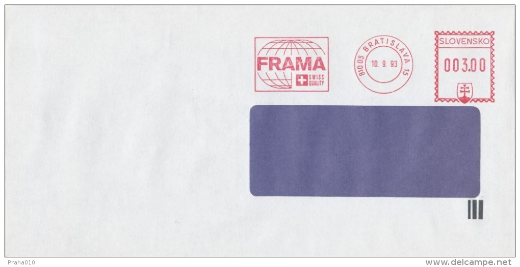 I6125 - Slovakia (1993) 810 05 Bratislava 15: The Test Machine FRAMA; Stamp In The Slovak National Emblem (!!!) - Variétés Et Curiosités