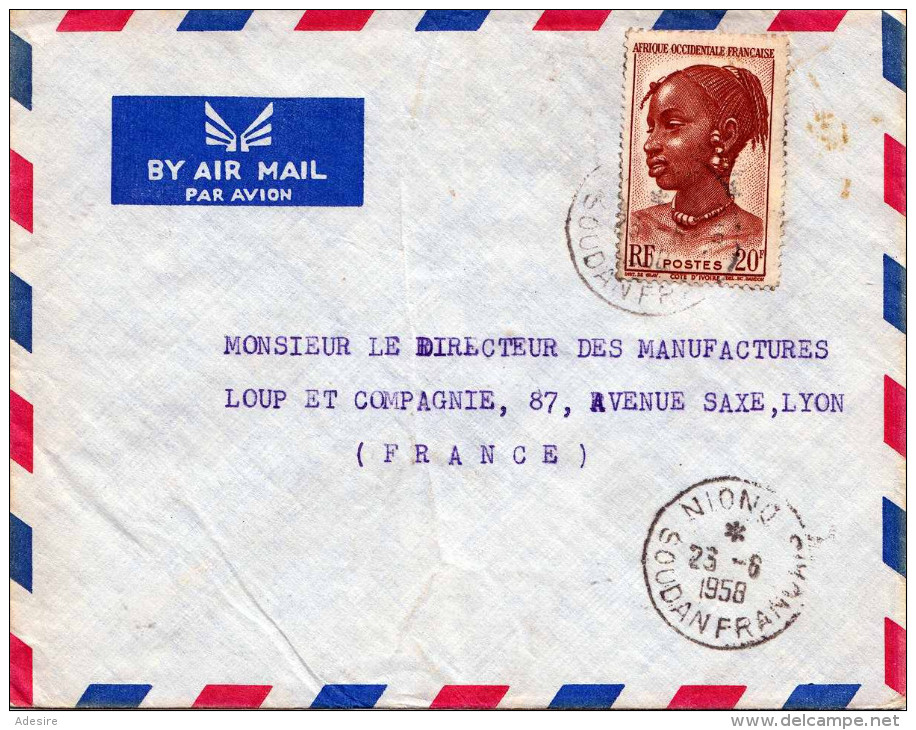 FRANCAISE AFRIQUE OCCIDENTALE 1858 - 20F Auf LP-Brief Von Soudan Nach Lyon - Sonstige & Ohne Zuordnung