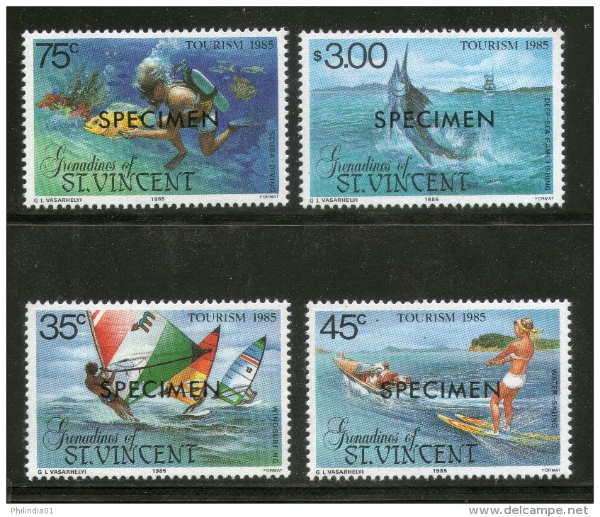 St. Vincent Grenadines 1985 Tourism Water Sport Fishing SPECIMEN Sc 484-87 MNH # 209 - Other & Unclassified