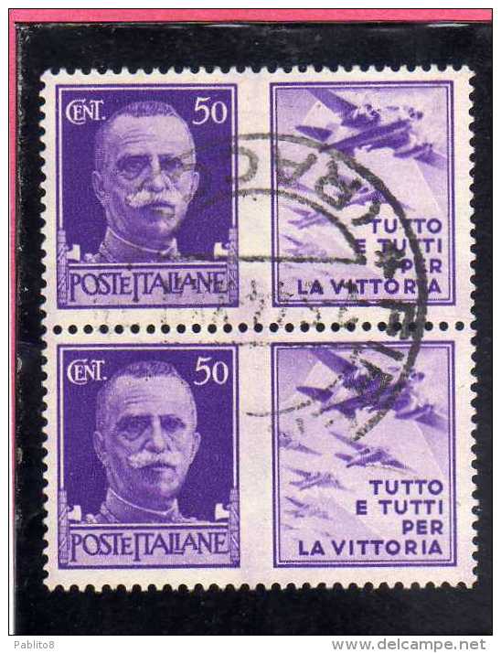 ITALIA REGNO ITALY KINGDOM 1942 PROPAGANDA DI GUERRA WAR PROMOTION CENT. 50 III TIPO COPPIA USATA PAIR USED - Oorlogspropaganda
