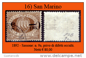 San-Marino-0016 - 1892-Sassone: N.9a, Privo Di Difetti Occulti. - Usados