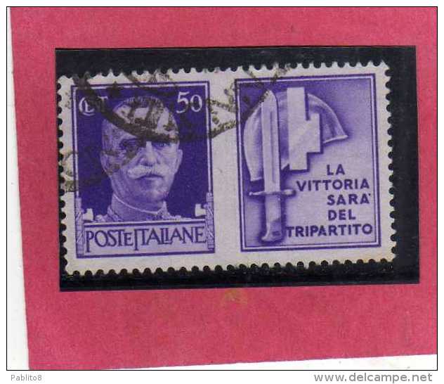 ITALIA REGNO ITALY KINGDOM 1942 PROPAGANDA DI GUERRA WAR PROMOTION CENT. 50 IV TIPO USATO USED - War Propaganda