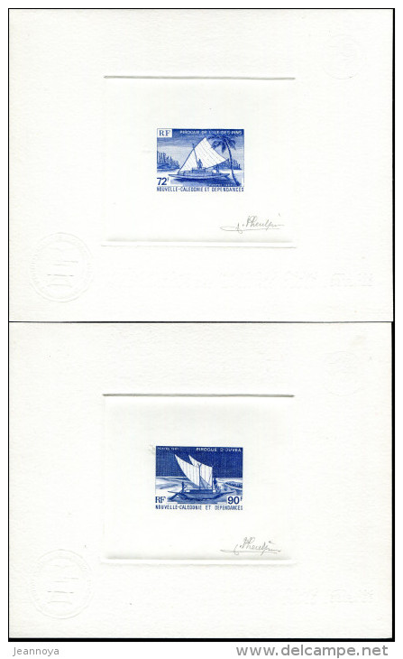 NOUVELLE CALÉDONIE - N° 535 & 536 ( PIROGUES CALÉDONIENNES ), 2 EPREUVSE D'ARTISTE EN BLEU **, SIGNÉES PHEULPIN - LUXE - Non Dentelés, épreuves & Variétés