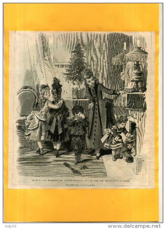 - TOILETTES D´ENFANTS DE NOËL  (sapin,jouets....) . GRAVURE SUR BOIS  DU XIXe S  . DECOUPEE ET COLLEE SUR PAPIER . - Decorazioni Natalizie