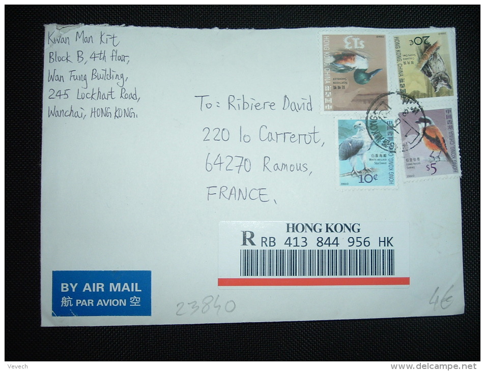 LR PAR AVION POUR FRANCE TP OISEAU 13 S + 5 S + 20 C + 10 C OBL. 1 6 12 HONG KONG - Storia Postale