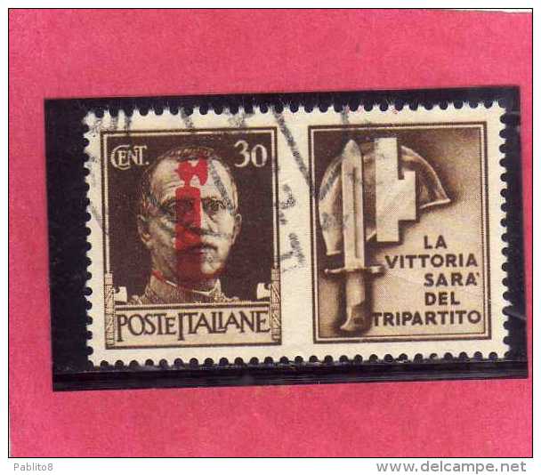 ITALIA REGNO ITALY KINGDOM 1944 RSI REPUBBLICA SOCIALE PROPAGANDA DI GUERRA WAR PROMOTION CENT. 30 IV TIPO USATO USED - Propagande De Guerre