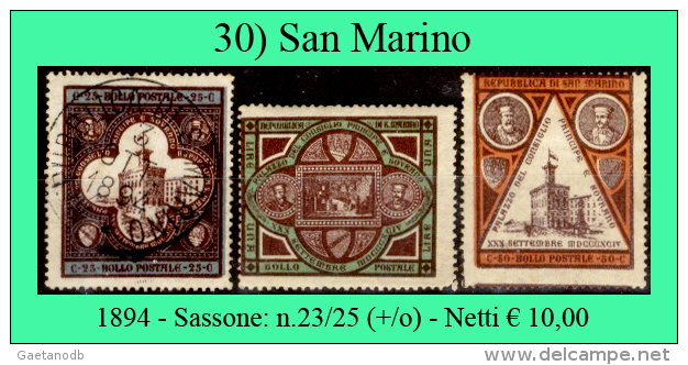 San-Marino-0030 - 1894-Sassone: N.23/25 (+/o),  Privi Di Difetti Occulti. - Neufs