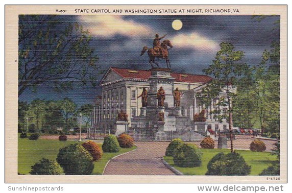 State Capitol And Washington Statue At Night Richmond Virginia - Richmond