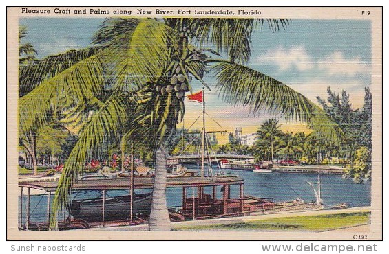 Pleasure Craft And Palms Along New River Fort Lauderdale Florida 1946 - Fort Lauderdale