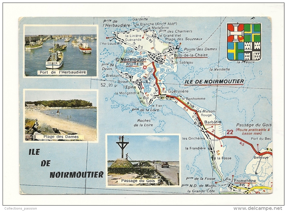 Cp, Carte Géographique, Ile De Noimoutier (Vendée), Voyagée 1968 - Carte Geografiche