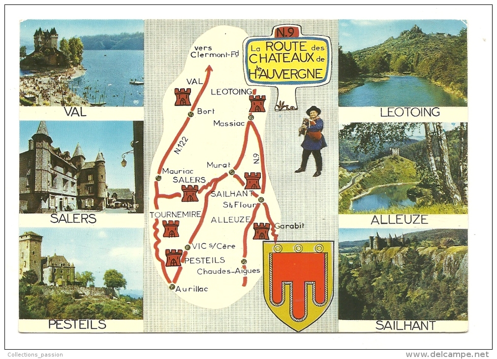 Cp, Carte Géographique, La Route Des Châteaux De Haute Auvergne - Landkarten