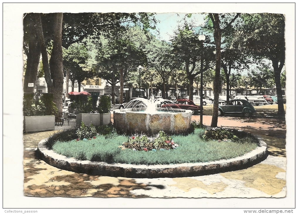 Cp, 06, Vence, Fontaine Et Place Du Grand Jardin, Voyagée 1962 - Vence