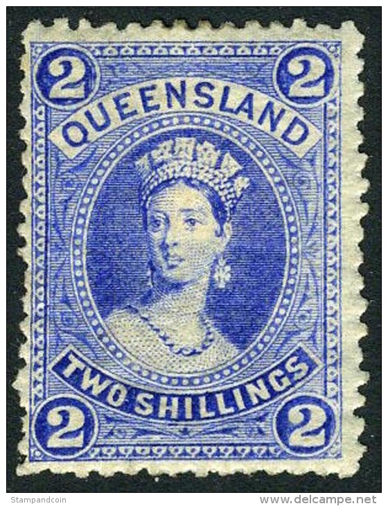 Queensland #74 Mint Hinged 2sh Ultra Victoria From 1882 (thin Paper) - Neufs