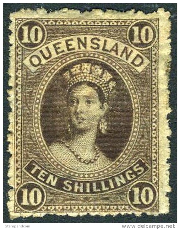 Queensland #77 Mint Hinged 10sh Brown Victoria From 1882 (thin Paper) - Ongebruikt