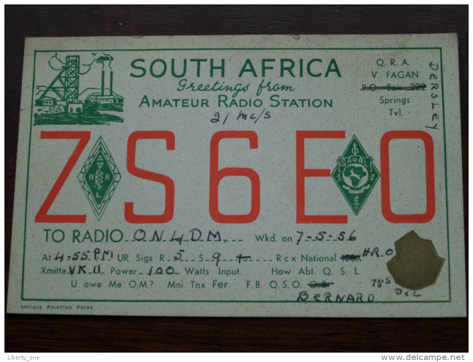 ZS6EO South AFRICA Amateur Radio Station Bernard Anno 1948 ( Zie Foto Voor Details ) !! - Radio Amateur