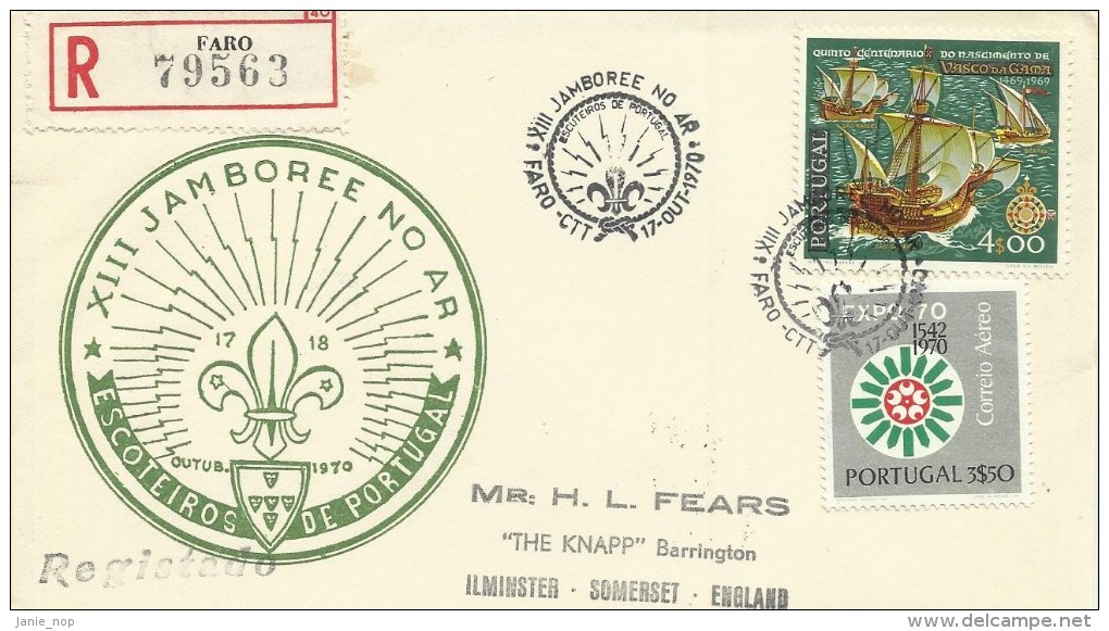 Portugal 1970 XIII National Jamboree No Ar Registered Souvenir Cover - Storia Postale