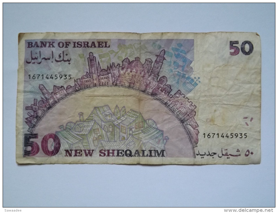 BILLET ISRAEL - P.55b (signe  7) - 1988 - 50 NEW SHEQALIM - SHMUEL YOSEF AGNON - LIVRES - JERUSALEM - Israel