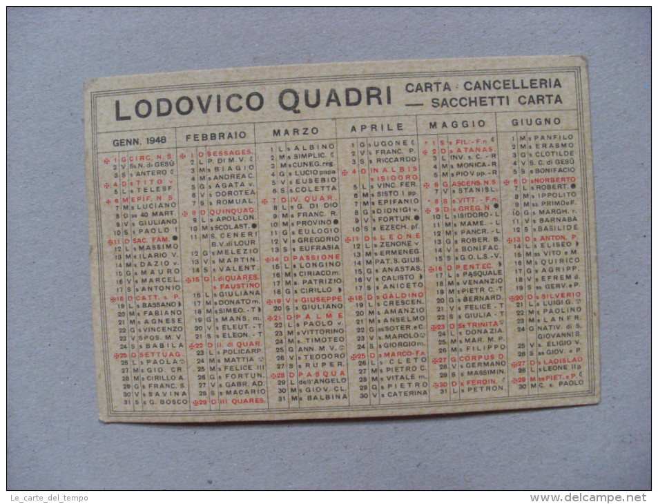 Calendario/calendarietto 1948 Lodovico Quadri - Carta; Cancelleria; Sacchetti Di Carta. BERGAMO - Formato Grande : 1941-60