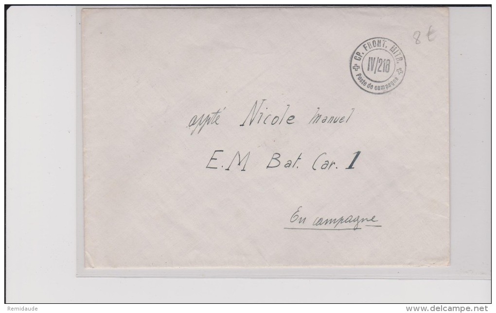 ENVELOPPE MILITAIRE SUISSE -CP.FRONT. MITR. - POSTE DE CAMPAGNE - Dokumente