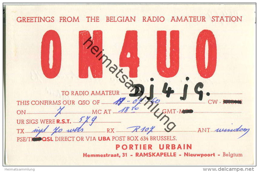 QSL - QTH - Funkkarte - ON4UO - Belgique - Belgie - Ramskapelle  - 1960 - Radio Amateur