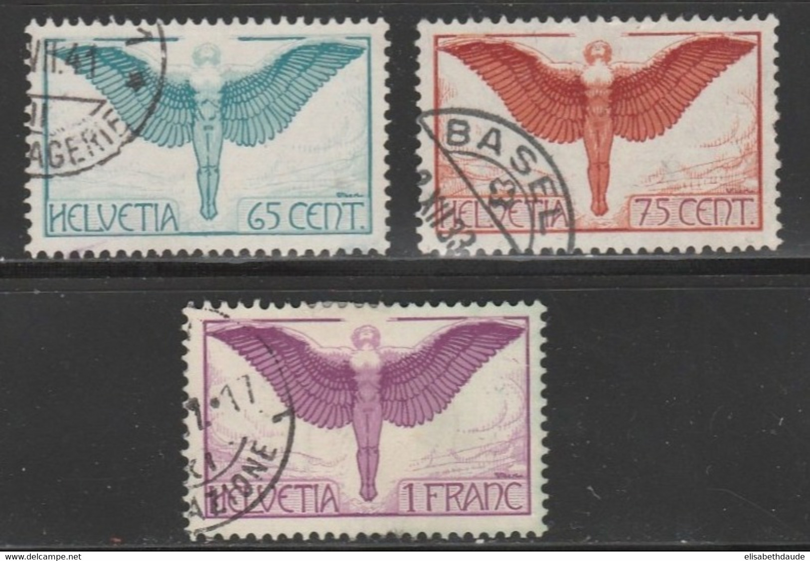 SUISSE - 1924 - POSTE AERIENNE YVERT N° 10 + 12 + 11a OBLITERES  - COTE = 71 EUR - - Usados