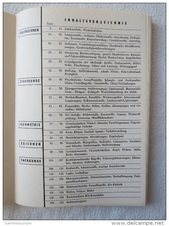 Binder/Gerschler/Hamm "Tabellenbuch Für Den KFZ-Fachmann" Von 1959 - Technique