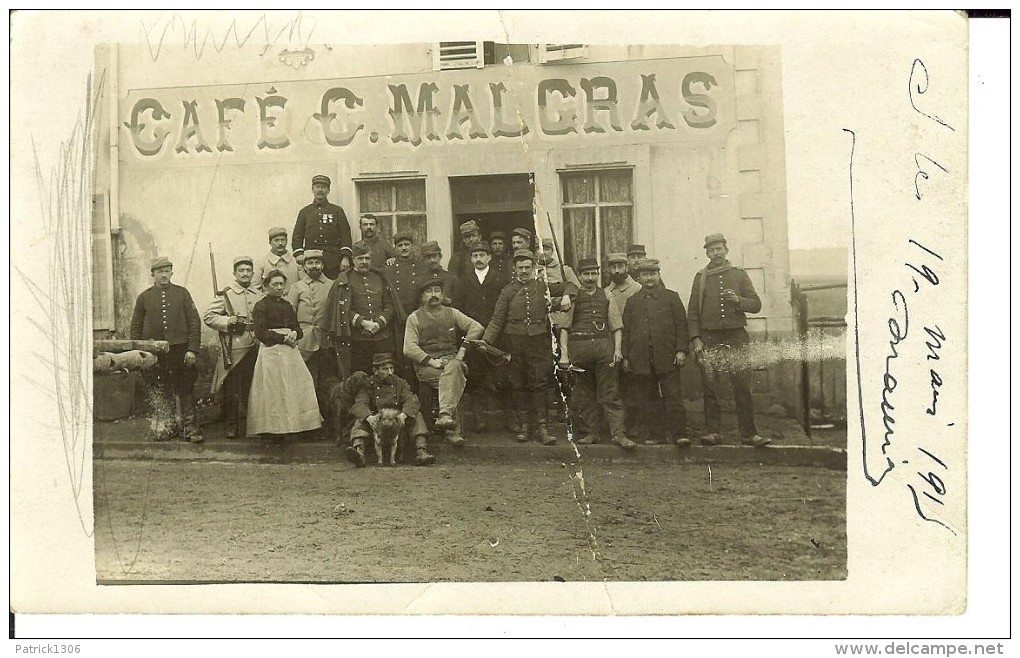 Carte Photo Groupe De Militaires Devant Le Café MALGRAS   6288 - Autres & Non Classés