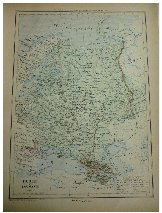 Carte Géographique , De La Russie Et Roumanie , Gravure De Perrin 1877 Avec 2 Pages Texte Indépendants - Carte Geographique