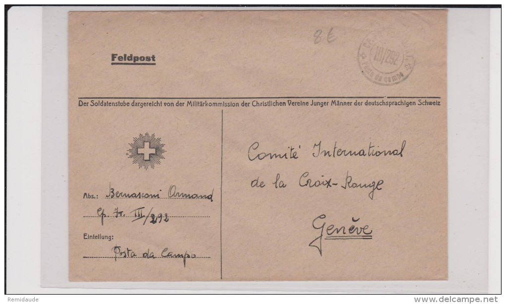 ENVELOPPE MILITAIRE SUISSE  - CP. FR. III/292 - POSTE DE CAMPAGNE - Cartas & Documentos