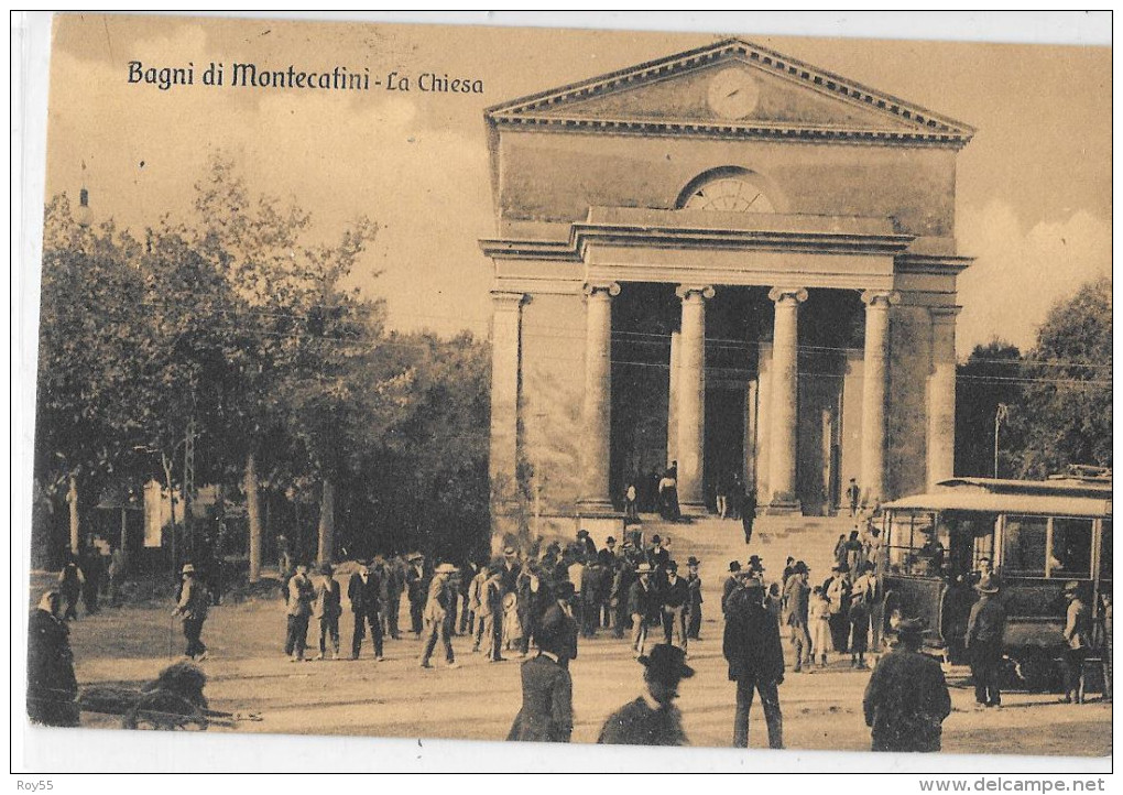 TOSCANA-PISTOIA-MONTECATI NI BAGNI PIAZZA UMBERTO CHIESA TRAM TRAMVAY ANIMATA ( VIAGG.1908) - Altri & Non Classificati