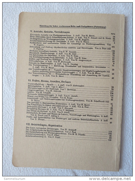 A.Dürr/O.Wachter "Behandlung Und Prüfung ölhydraulischer Antriebe Und Steuerungen" Nr. 118 Der Werkstattbücher - Technical