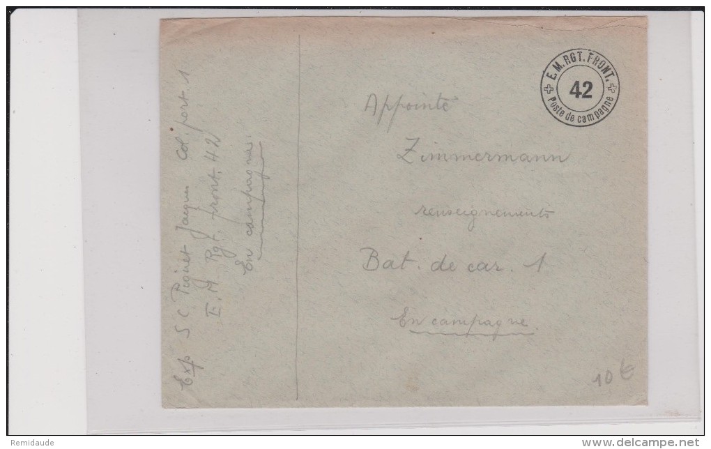 ENVELOPPE MILITAIRE SUISSE  - E.M.RGT.FRONT.42 - POSTE DE CAMPAGNE - Dokumente