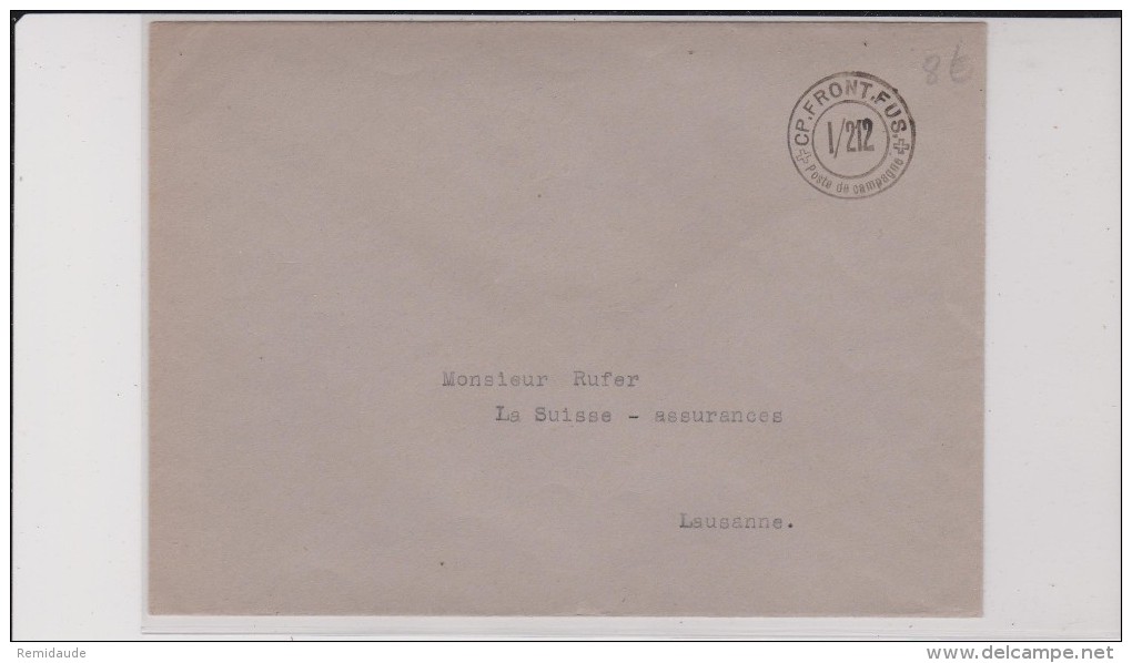 ENVELOPPE MILITAIRE SUISSE  - CP. FRONT. FUS. I/212 - POSTE DE CAMPAGNE - Documenti