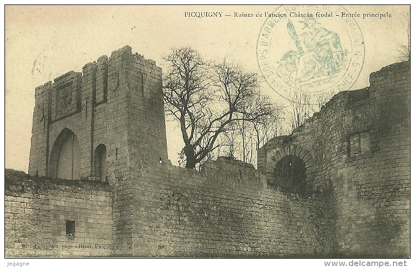 PICQUIGNY, Ruines De Chateau. Superbe Cachet Militaire Hopital N.5 - Picquigny